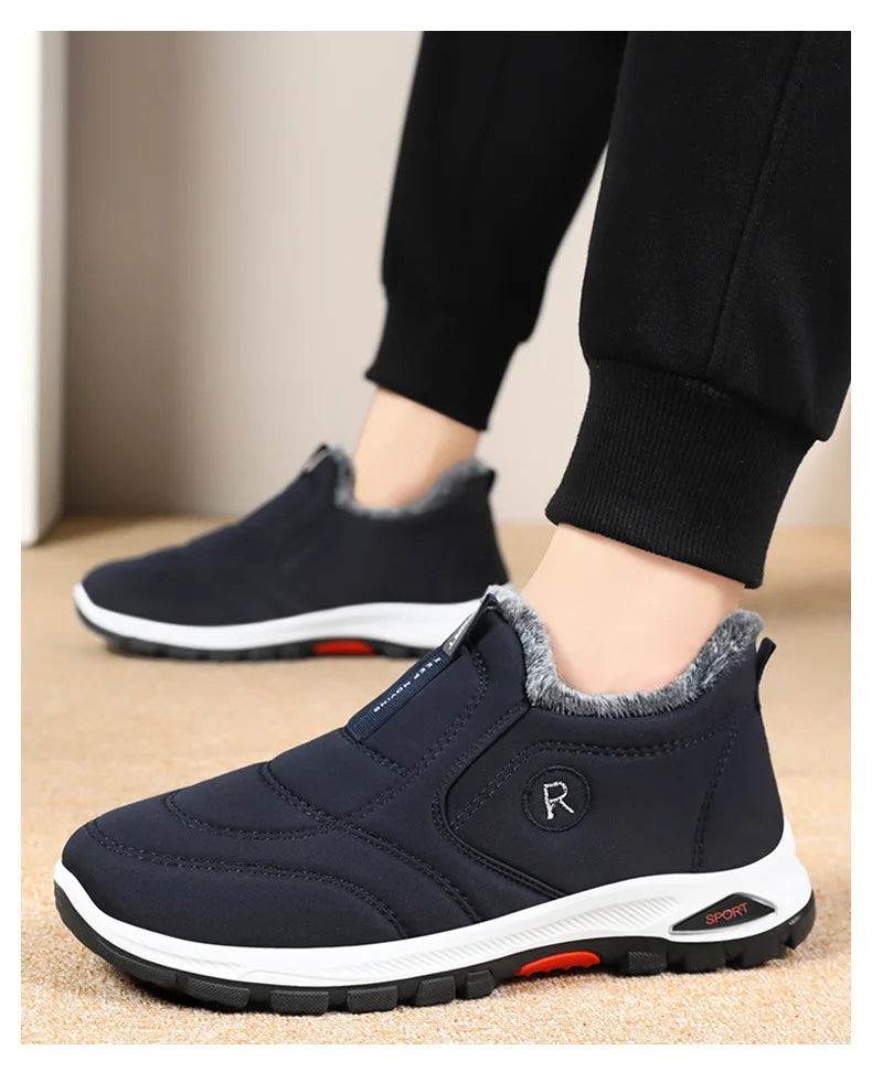 Zapatillas de deporte para hombre, botines de nieve de algodón cálido, zapatos casuales, zapatos de diseñador, botas de nieve impermeables, envío gratuito.