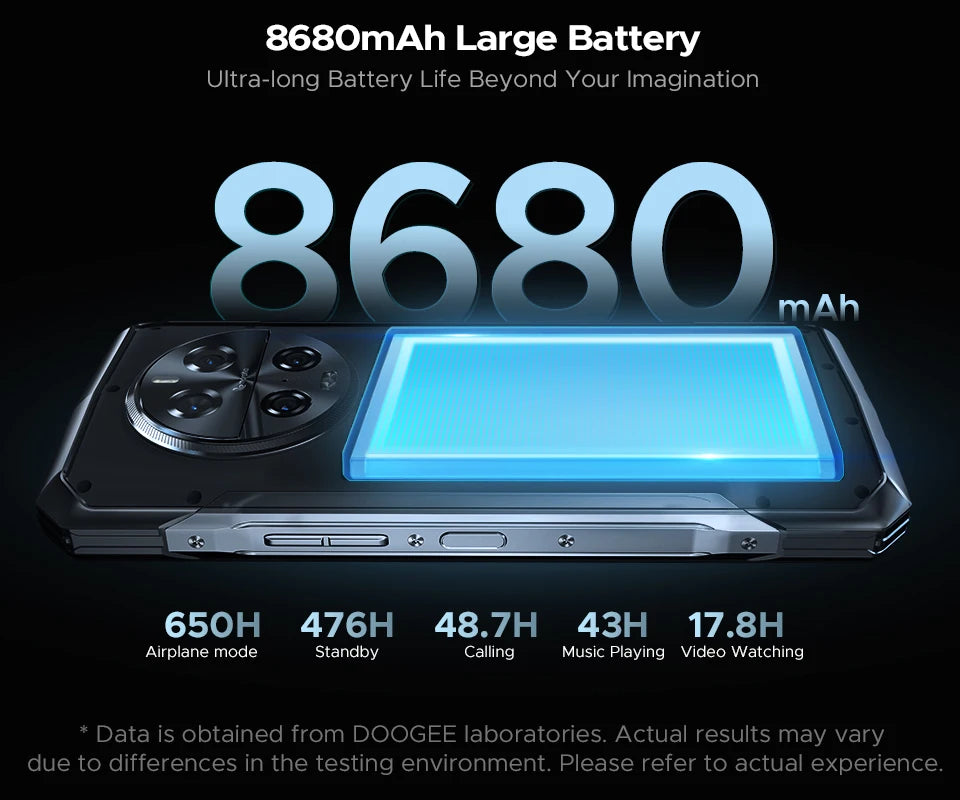 Teléfono robusto DOOGEE V40 Pro 5G versión global, pantalla de 6,78", 16 GB + 512 GB, dimensiones 7300, cámara con IA de 200 MP, 8680 mAh, cargador rápido de 33 W.