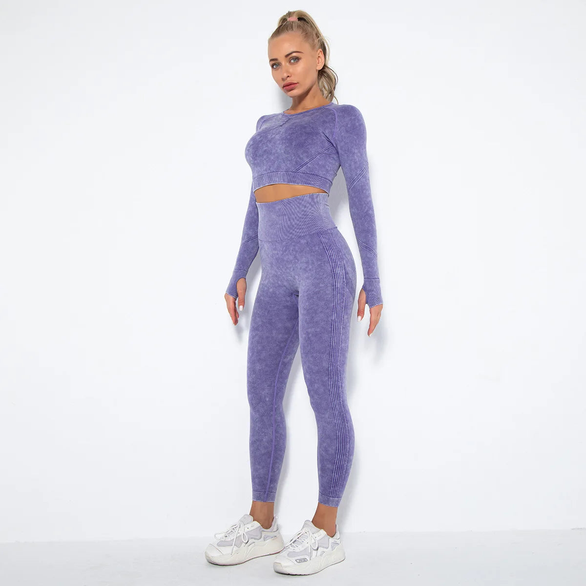 Conjunto de gimnasio con top corto sin costuras para mujer, conjunto de entrenamiento de yoga, ropa deportiva, leggings push up, chándal