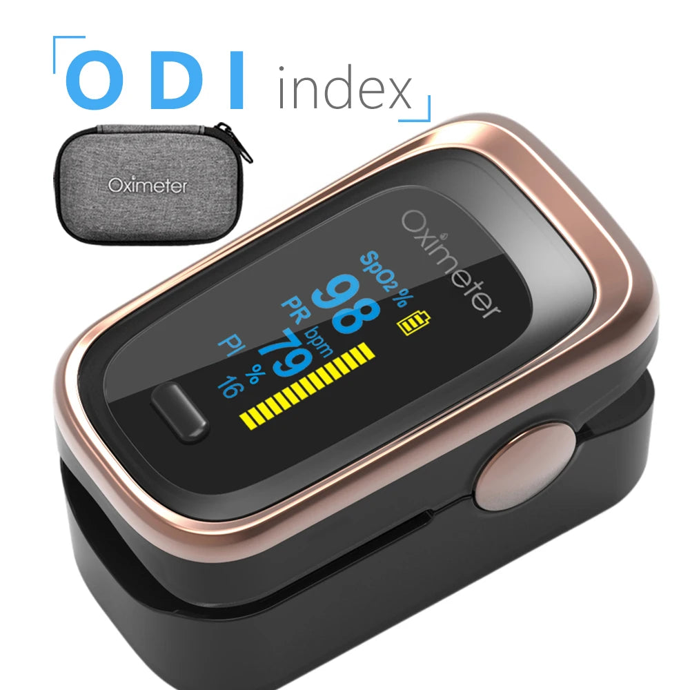 Oxímetro de pulso digital portátil OLED con monitor de sueño de 8 horas y estuche para pulsioxímetro digital.