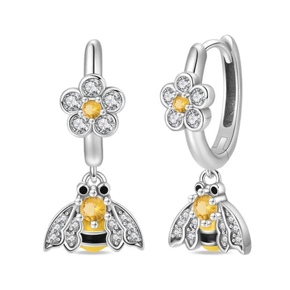 Pendientes de plata de ley 925 con diseño de mariposa, abeja, mariquita y flor de arcoíris para mujer, joyería de moda para fiestas de cumpleaños, regalos