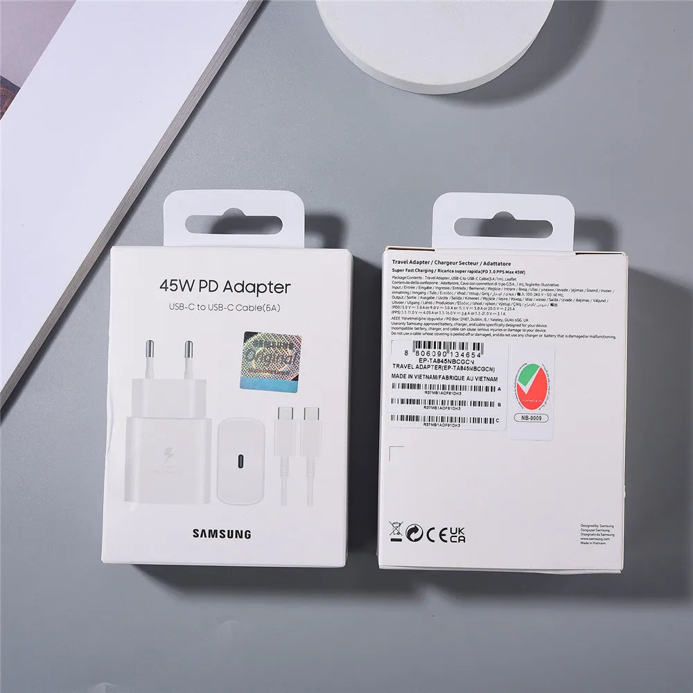 Cargador original Samsung de 45 W con carga superrápida, adaptador certificado UE/RU para Galaxy Z Fold/Flip 6 5 4 3 A56 A36 F56 C55 M55 M56