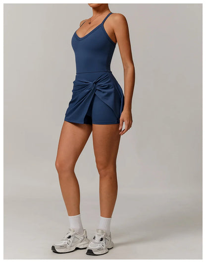 Falda de una pieza para mujer, de verano, segura, para yoga, tenis, gimnasio, golf, correr, deportes, fitness, con almohadillas para el pecho, antideslumbrante, para baile.