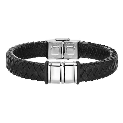 Pulseras trenzadas de cuentas personalizadas para hombre, de cuero, acero inoxidable, color negro y plateado, con nombre personalizado, regalo para un familiar.
