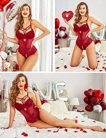 2025 Lencería de mujer Ropa interior sexy para mujer Bodys enteros Lencería erótica Conjunto de mujer Lencería femenina Fresa vs. Nuevo