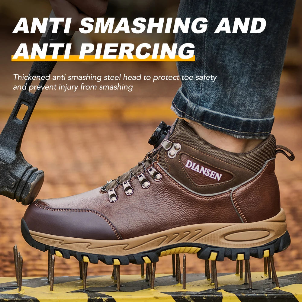 Zapatos de seguridad para hombre con botón giratorio, puntera de acero, zapatillas de trabajo indestructibles, botas de trabajo a prueba de perforaciones, calzado para hombre.
