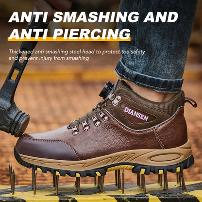 Zapatos de seguridad para hombre con botón giratorio, puntera de acero, zapatillas de trabajo indestructibles, botas de trabajo a prueba de perforaciones, calzado para hombre.