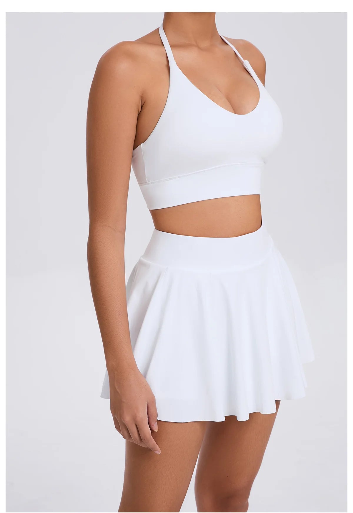 Conjunto de yoga para mujer, sujetador deportivo para exteriores, falda de tenis antiexposición, camiseta sin mangas de yoga transpirable de secado rápido, novedad de 2025