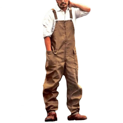 Mono vaquero para hombre, estilo retro informal, con múltiples bolsillos, peto vaquero, pantalón largo con tirantes, estilo urbano.