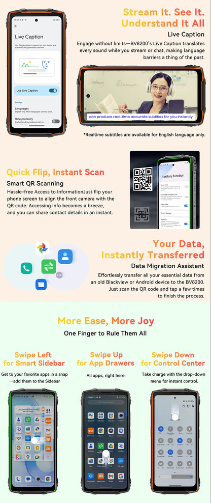 【Estreno mundial】Blackview BV8200 Teléfono resistente con pantalla de 6,5" 2.4K a 120 Hz, procesador Helio G100, 12 GB de RAM, 256 GB de almacenamiento, NFC, linterna y sistema operativo Android 14.