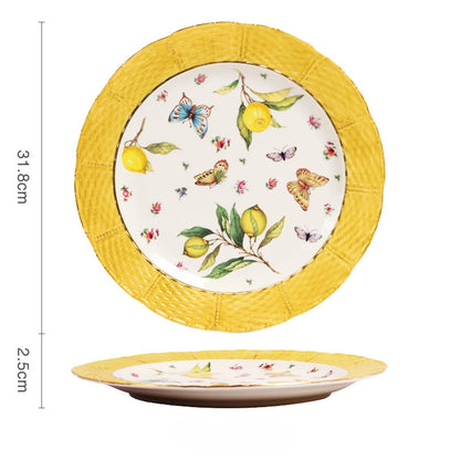 Plato de cerámica de estilo europeo para cena, elegante plato de carne con diseño de limón, juego de taza de café, plato de postre de cocina occidental
