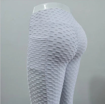 Leggings de cintura alta con efecto push-up de Amazon Europa, material de nylon, estampado jacquard, pantalones deportivos con bolsillo para mujer.