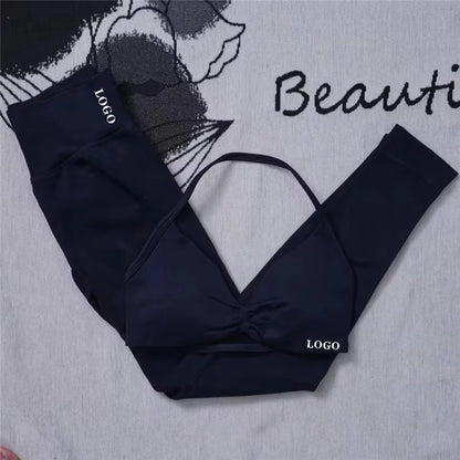 Conjunto de 2 piezas de yoga para mujer, leggings de cintura alta sin costuras, sujetador deportivo, ropa de entrenamiento, ropa deportiva para correr