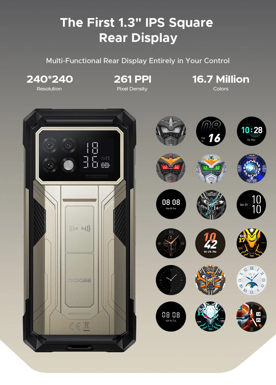 Teléfono resistente DOOGEE S200 Max, 16 GB + 512 GB, batería de 22000 mAh, procesador Dimensity 7050, pantalla de 6,72" a 120 Hz, pantalla trasera de 1,32", linterna dual.