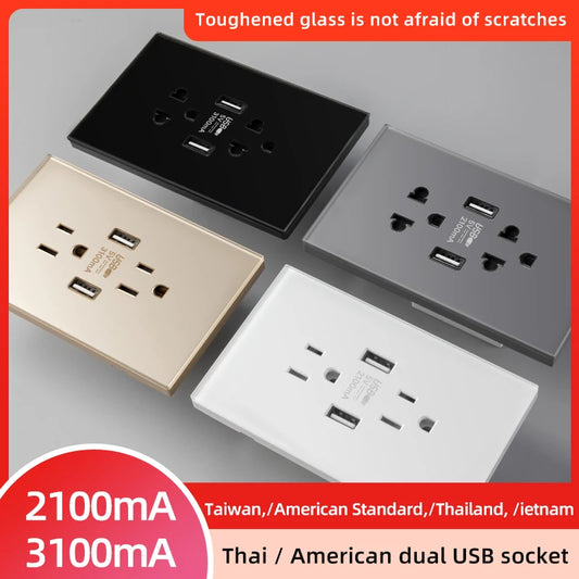 Adaptador de enchufe para electrodomésticos inteligentes Herepow Thailand, enchufe de pared USB doble estándar americano tipo C de 3,1 A con carga rápida.