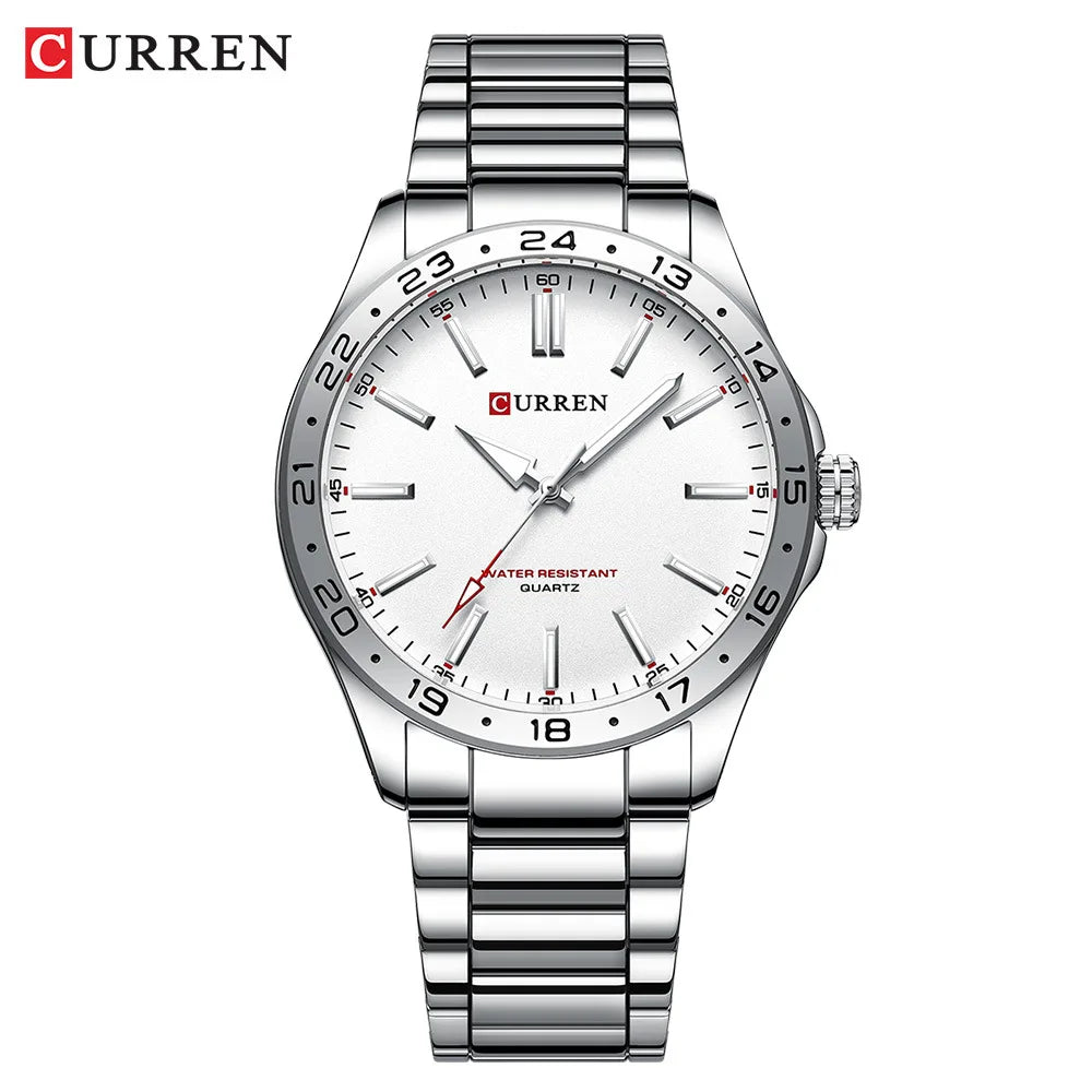 CURREN 8452 Reloj de cuarzo para hombre, sencillo, moderno, para ocio y negocios, con correa de acero inoxidable negra y plateada.
