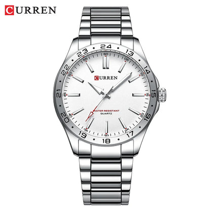 CURREN 8452 Reloj de cuarzo para hombre, sencillo, moderno, para ocio y negocios, con correa de acero inoxidable negra y plateada.