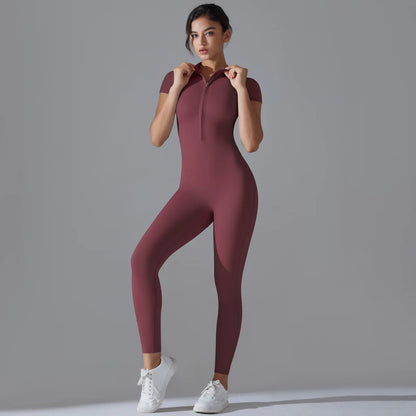 Women Zipper Bodysuits Fitness Sports Bodysuit Yoga Suit Breathable Quick Drying Sports Yoga Clothing Women Gym Push Up Workout