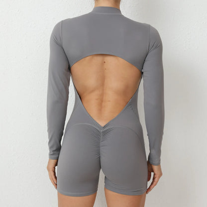 V Back Scrunch One-Piece Suit Push Up Sports Jumpsuit Woman Fitness Zipper Overalls Workout Rompers Women Gym Bodysuits Female