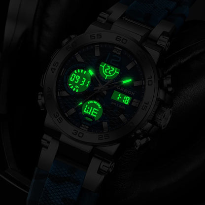 FOXBOX - Nuevo reloj deportivo para exteriores para hombre, reloj analógico digital de moda para negocios, reloj de pulsera de cuarzo con alarma resistente al agua y de silicona.