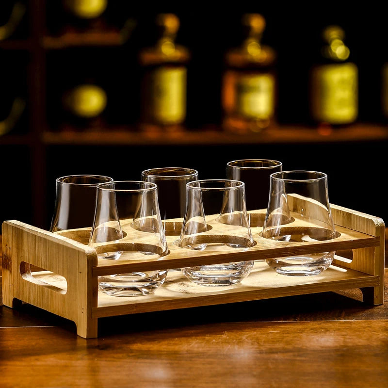 Vasos de whisky Old Fashioned redondos, transparentes, con forma de huevo y bandeja de madera, vasos de whisky, cristalería para bar de bourbon