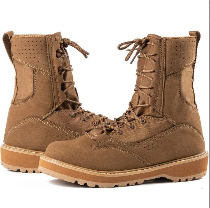 Botas altas de trabajo para hombre, color arena, negro, verde militar, para senderismo, entrenamiento y actividades al aire libre. Tallas 38 a 46.
