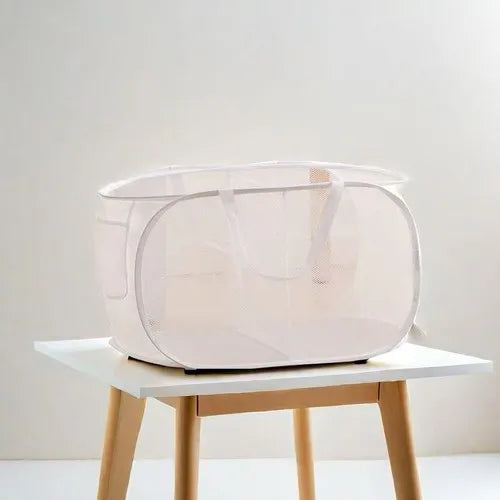 Cesta de lavandería plegable y duradera, cesta de lavandería de malla desplegable con bolsillo lateral, cesta de almacenamiento de ropa plegable con refuerzo