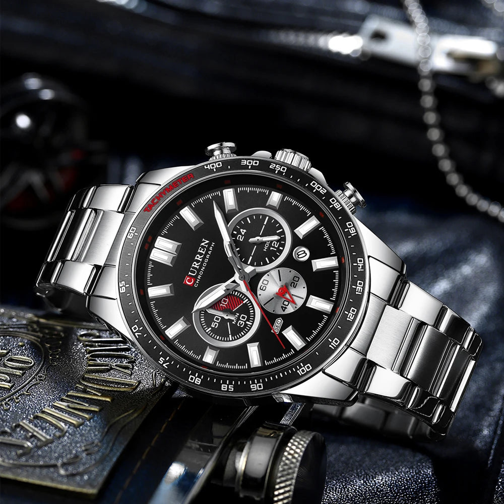 CURREN - Nuevos relojes de pulsera de cuarzo de acero inoxidable 2022 para hombre, cronógrafo deportivo con manecillas luminosas