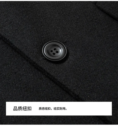 Black Men Wool Long Trench Coat Stylish Single Breasted Quilted Lined Wool Blend Pea Coats Men Winter Cashmere Coat Windbreaker