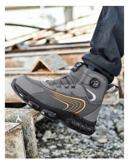 Zapatos de seguridad de caña alta para hombre con botón giratorio, resistentes a impactos y perforaciones, zapatillas de moda para hombre, calzado de seguridad profesional.