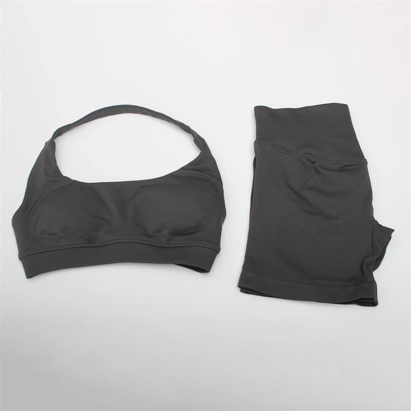 Women's Electric Blue Blossom High Stretch Top Sports Bra Shorts Set Comfortable Gym Workout Yoga Active Wear Impact Outfit