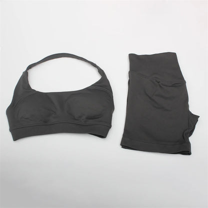Women's Electric Blue Blossom High Stretch Top Sports Bra Shorts Set Comfortable Gym Workout Yoga Active Wear Impact Outfit