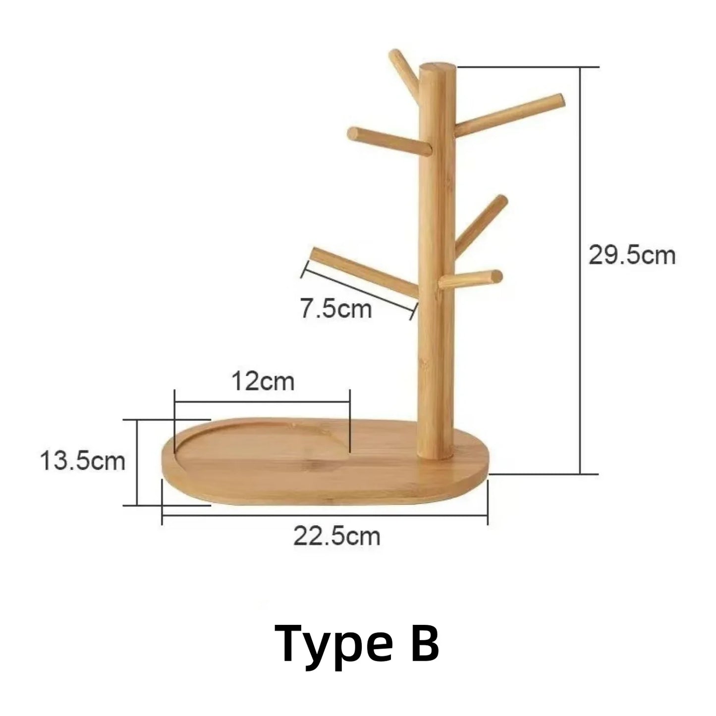 Portavasos de bambú con 6 ganchos para tazas de café, resistente soporte para tazas, ideal para organizar mostradores y ahorrar espacio.