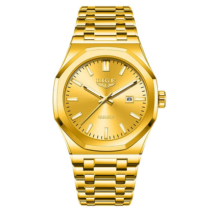 Reloj para hombre LIGE, resistente al agua, de acero inoxidable, luminoso, de negocios, de cuarzo, de moda, con calendario