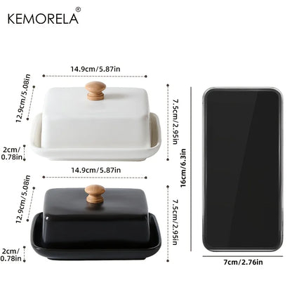 KEMORELA Mantequera de cerámica con tapa, rectangular, sellable, para guardar quesos, de alta gama y elegante para cocina y restaurante.