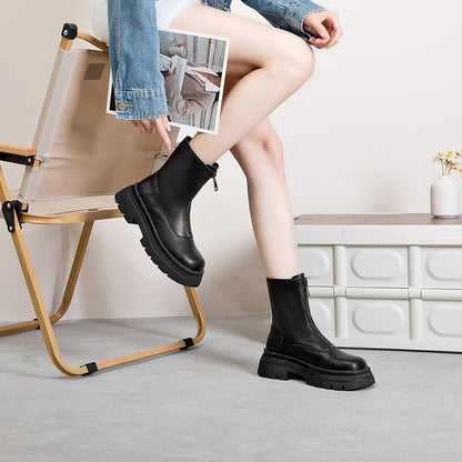 AIYUQI Women Chelsea Boots Genuine Leather 2025 New Warm Winter Boots Women Non Slip British Style Front Zipper Women Booties