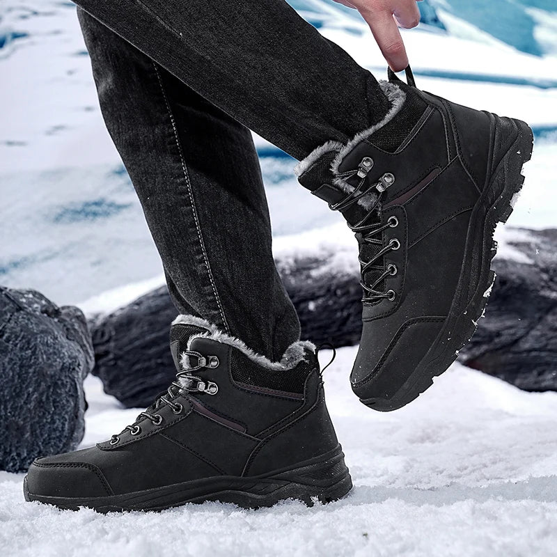 Botas de nieve para hombre, informales, de invierno, con plataforma, antideslizantes, cálidas, de piel, para combate, senderismo, motociclismo, exteriores