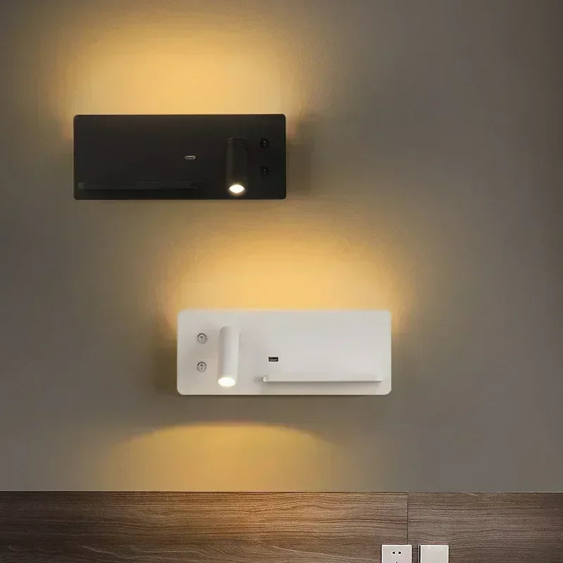 Lámpara de pared LED, luz de lectura, dormitorio, teléfono, carga inalámbrica, carga USB, luces de pared giratorias, lámpara de lado para sala de estar
