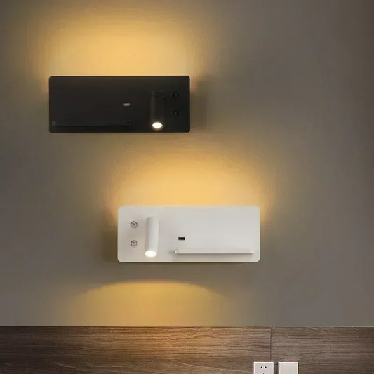 Lámpara de pared LED, luz de lectura, dormitorio, teléfono, carga inalámbrica, carga USB, luces de pared giratorias, lámpara de lado para sala de estar