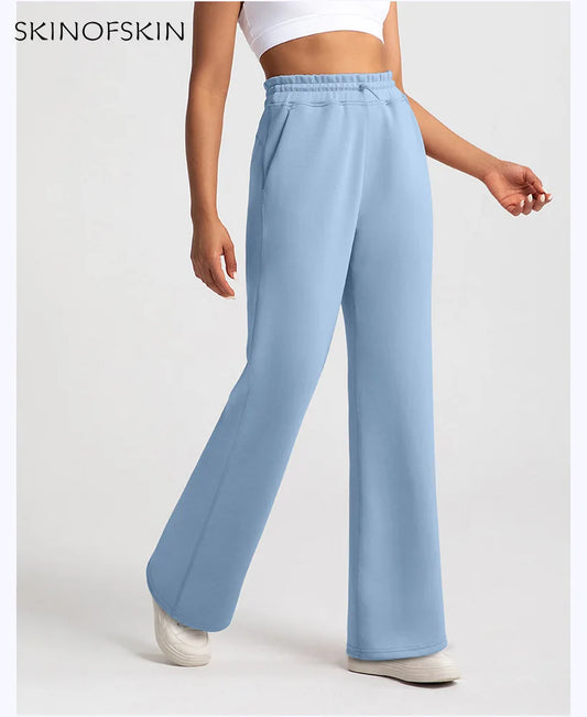 Pantalones de yoga de modal lavados con arena de alta calidad para mujer, mallas de capa de aire de cintura alta, pantalones deportivos rectos y holgados para correr y actividades de ocio.