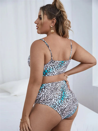 VigoJany 2025 Bikini de cintura alta con estampado de talla grande para mujer, traje de baño push up con tirantes, traje de baño de playa sin espalda, ropa de verano