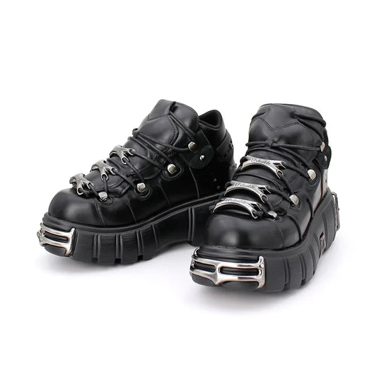 Zapatos de cuero estilo punk para mujer, con cordones, tacón de 6 cm de altura, plataforma, botines góticos para mujer, botas de motociclista de PU, zapatillas de suela gruesa