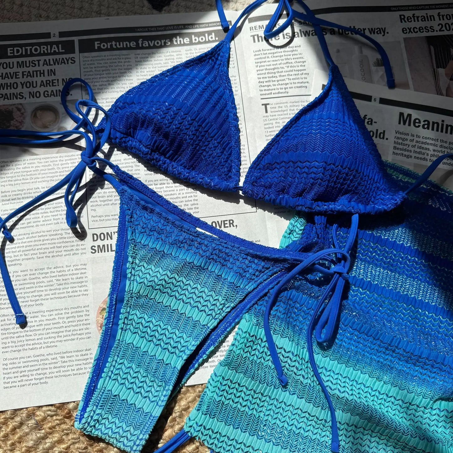 VigoBreviya - Conjunto de bikini de 3 piezas con falda y degradado para mujer, traje de baño sexy con cuello halter, push up, tanga de corte alto atada, 2024