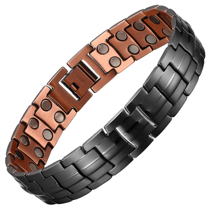 Pulseras magnéticas de cobre de alta resistencia para hombre con imanes de neodimio de doble fila, tamaño ajustable, ideal como regalo para parejas.