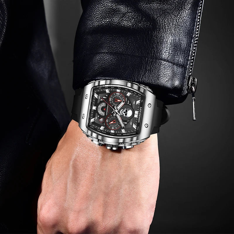 LIGE - Reloj de pulsera para hombre, de silicona, resistente al agua, estilo militar, deportivo, cuadrado, de cuarzo, cronógrafo, Masculino