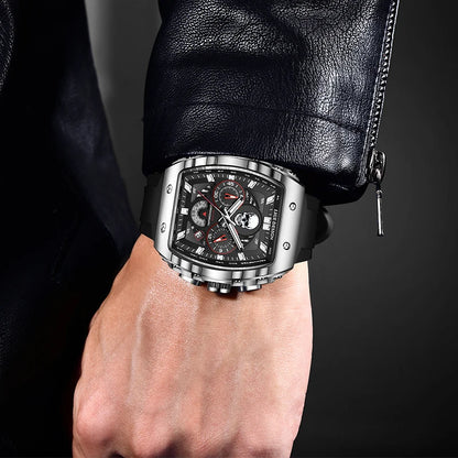 LIGE - Reloj de pulsera para hombre, de silicona, resistente al agua, estilo militar, deportivo, cuadrado, de cuarzo, cronógrafo, Masculino