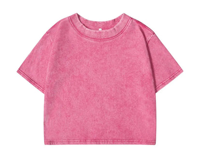 Camisetas lavadas 100 % algodón para mujer, tops holgados de cuello redondo, ropa urbana Y2k para mujer, camisetas casuales vintage de manga corta de verano
