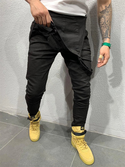 Mono de camuflaje para hombre, estilo urbano, con múltiples bolsillos, corte ajustado, pantalón cargo vaquero, peto vaquero, estilo casual.