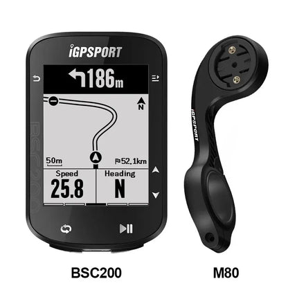 Ciclocomputador GPS IGPSPORT BSC200 con odómetro y velocímetro inalámbrico, navegación de ruta, ANT+, Bluetooth 5.0 y accesorios.