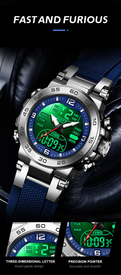Relojes FOXBOX para hombre, marca superior, reloj de pulsera analógico digital de cuarzo de lujo para hombre, reloj luminoso con pantalla de doble horario resistente al agua para hombre